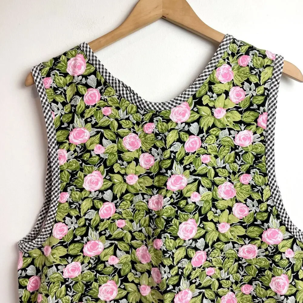 Vintage Handmade Pinafore Apron Gingham Floral Cottage Nonna Grandma Farmhouse